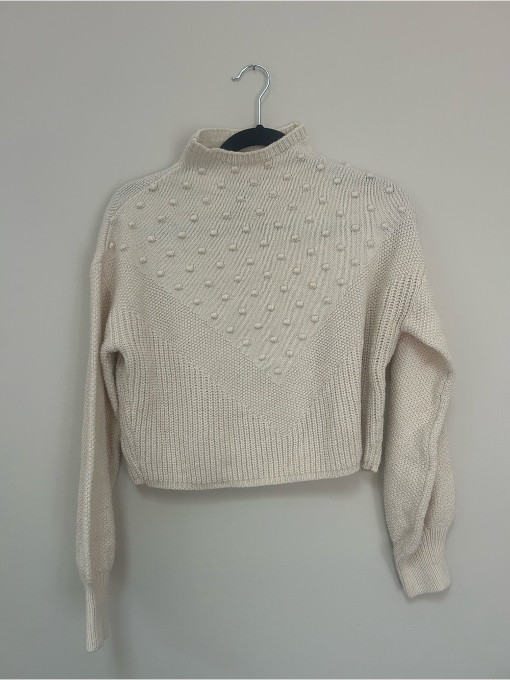 Cynthia Rowley Cream Bobble Mock-Neck Sweater